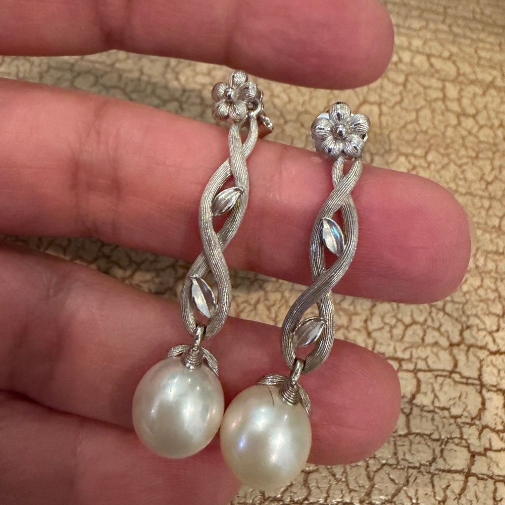 ariva fine jewelry sterling Silver 14k Pearl Drop Earrings - Picture 2 of 6